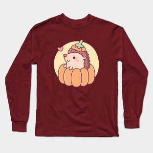 Cute Little Hedgehog In Pumpkin Halloween Autumn Long Sleeve T-Shirt